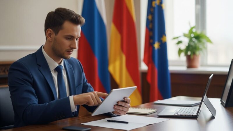funcionario usando tablet en oficina gubernamental